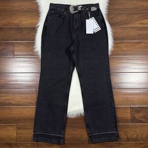 Le' AL.X Women's Size 32 Black Western Belt‎ Straight Leg Denim Jeans